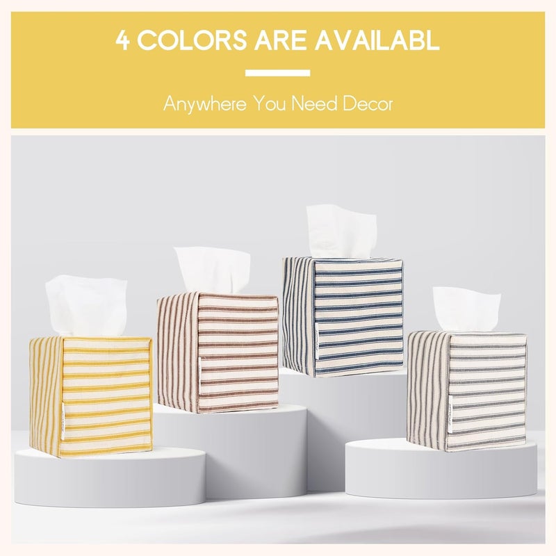 LeCorner Tissue Box Cover, Fabric Tissue Box Holder Square, Stylish Toilet Paper Storage, Modern Bathroom Counter Organizer Decorations Accessories,Ticking Stripe 5''x5''x5'' (Ginger Yellow) - Image 5